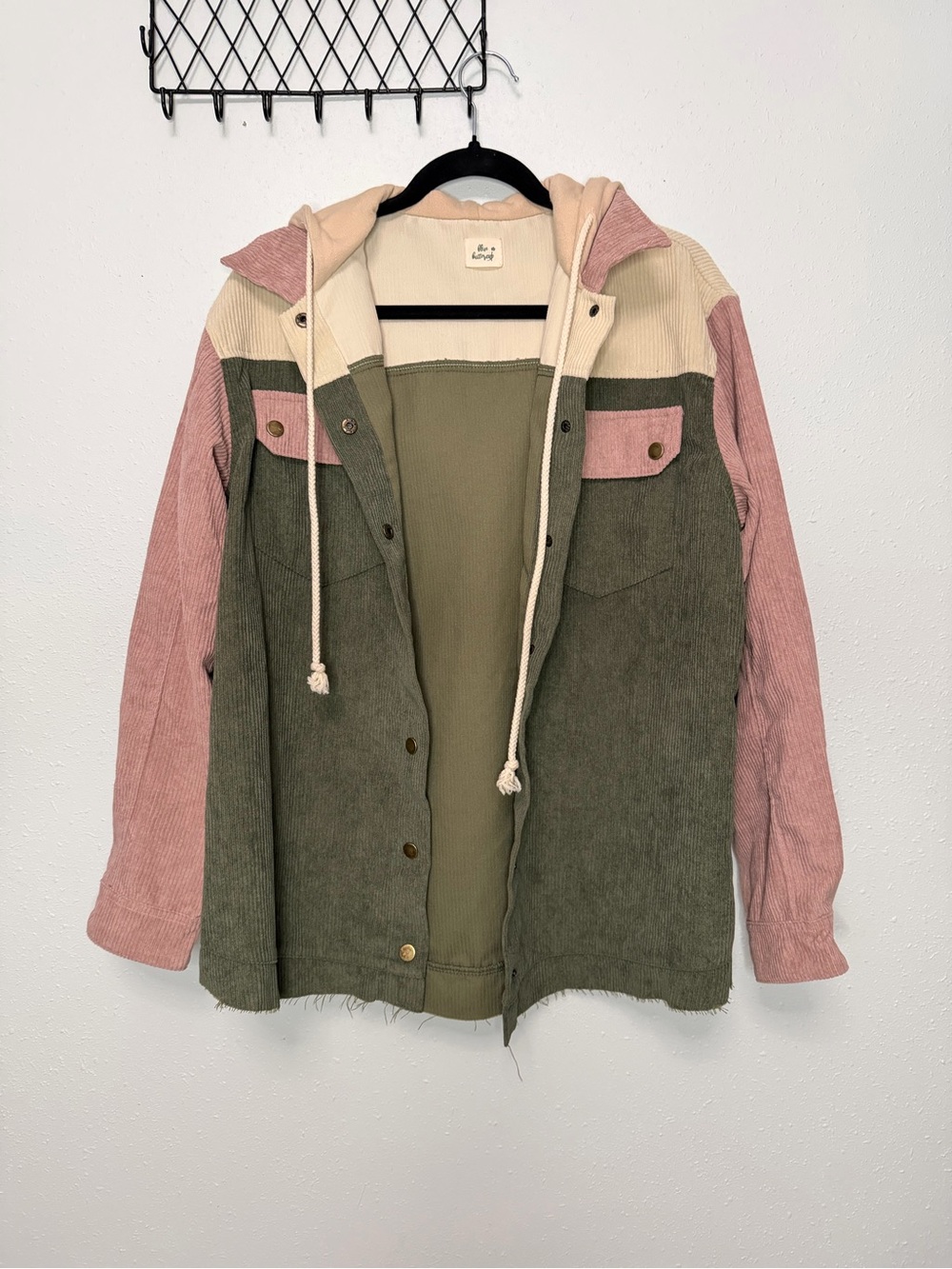 Blue Buttercup Colorblock Corduroy Hooded Shacket Jacket Boho M